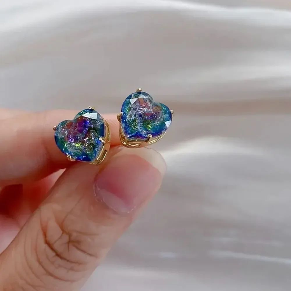 Mystic Color Cubic Zirconia Heart Shape Stud Earring
